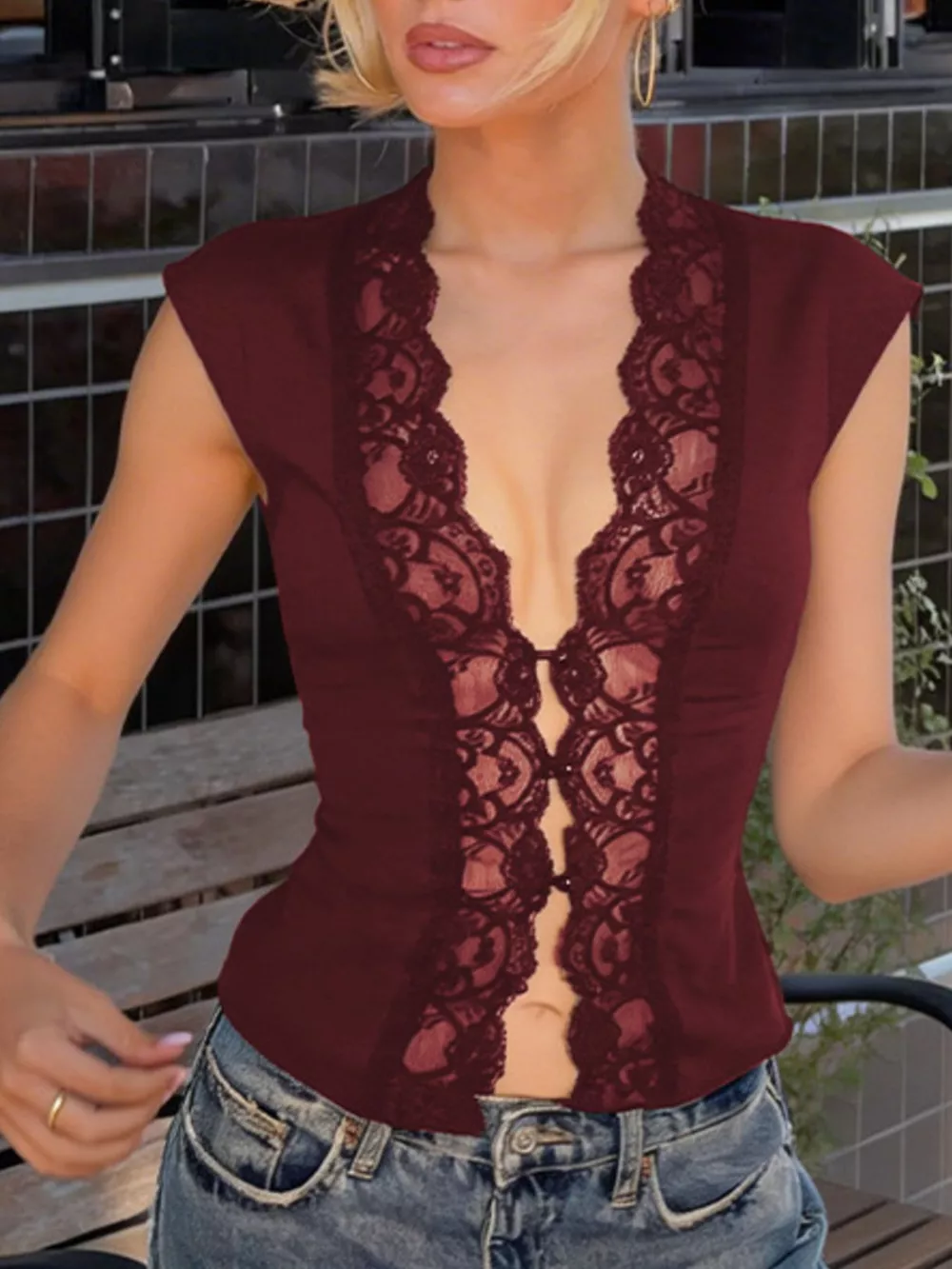 Lace Trim Button Front Vest, image 17