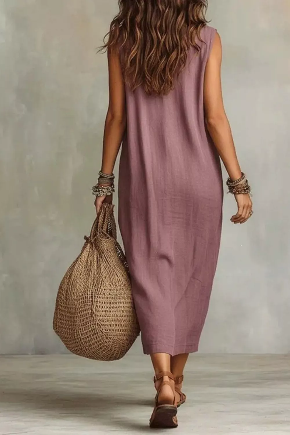 Sleeveless Drape Neck Midi Dress, image 3