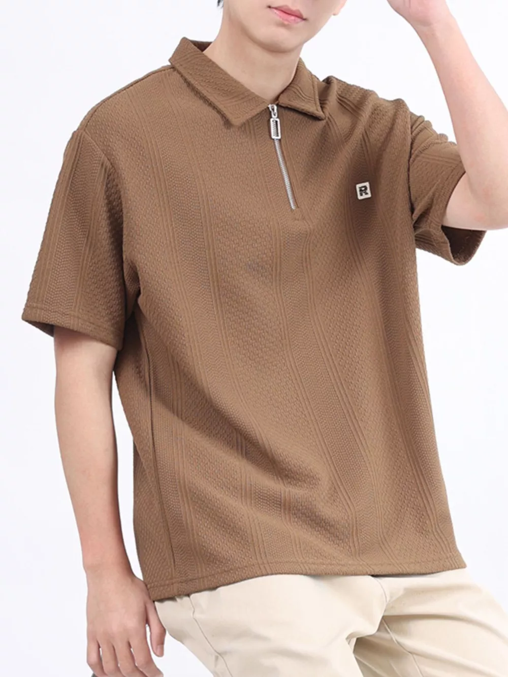 Men's Plus Size Zipper Detail Short Sleeve Polo, image 4