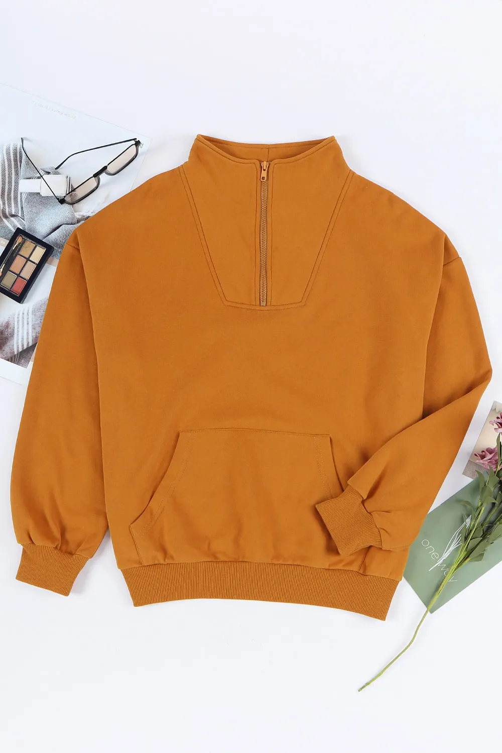 Quarter Zip Dropped Shoulder Sweatshirt, image 11