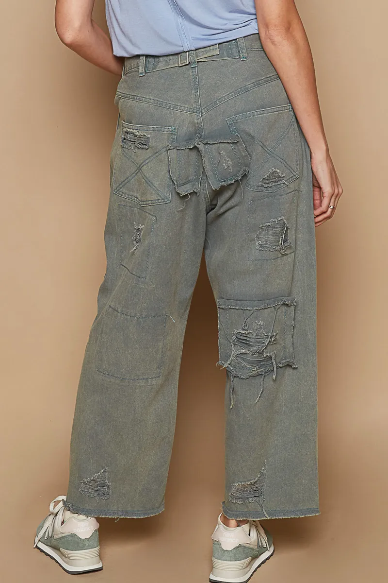 Distressed Raw Hem Wide Leg Pants, image 2