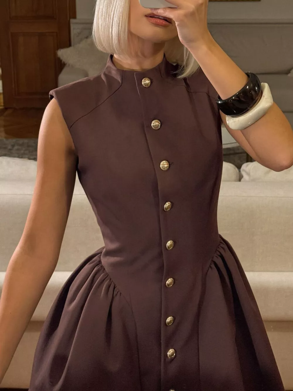 Sleeveless Button-Down A-Line Mini Dress, image 7