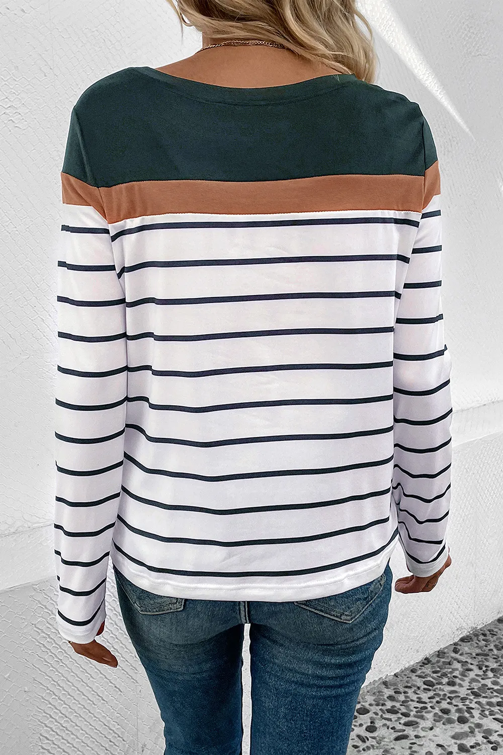 Striped Round Neck Long Sleeve T-Shirt, image 9