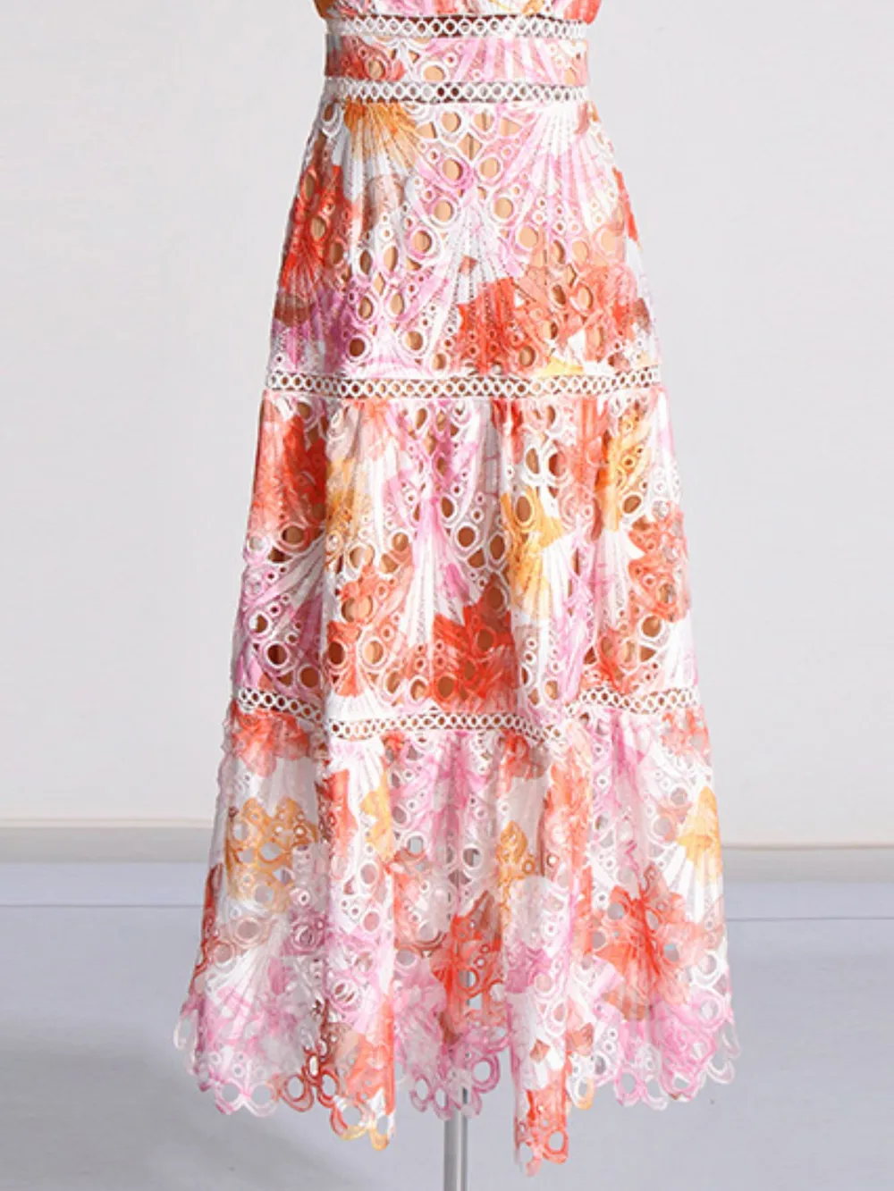 Ruffled Hollow Out Tiered Midi Dress, image 12