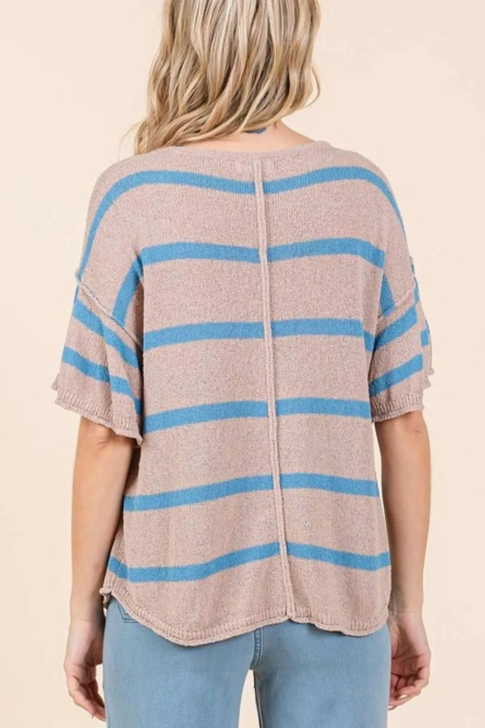 Striped Flounce Sleeve Knit Top, image 2