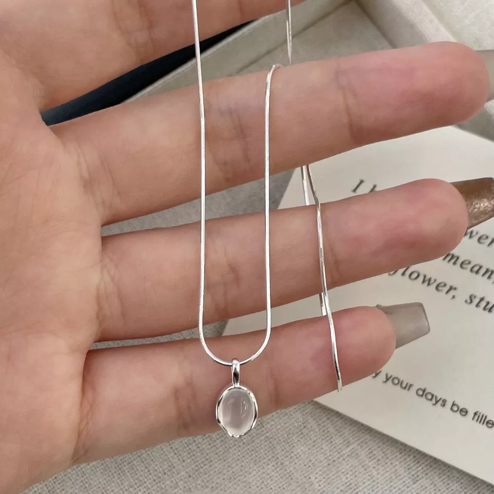925 Sterling Silver Agate Pendant Necklace, image 3