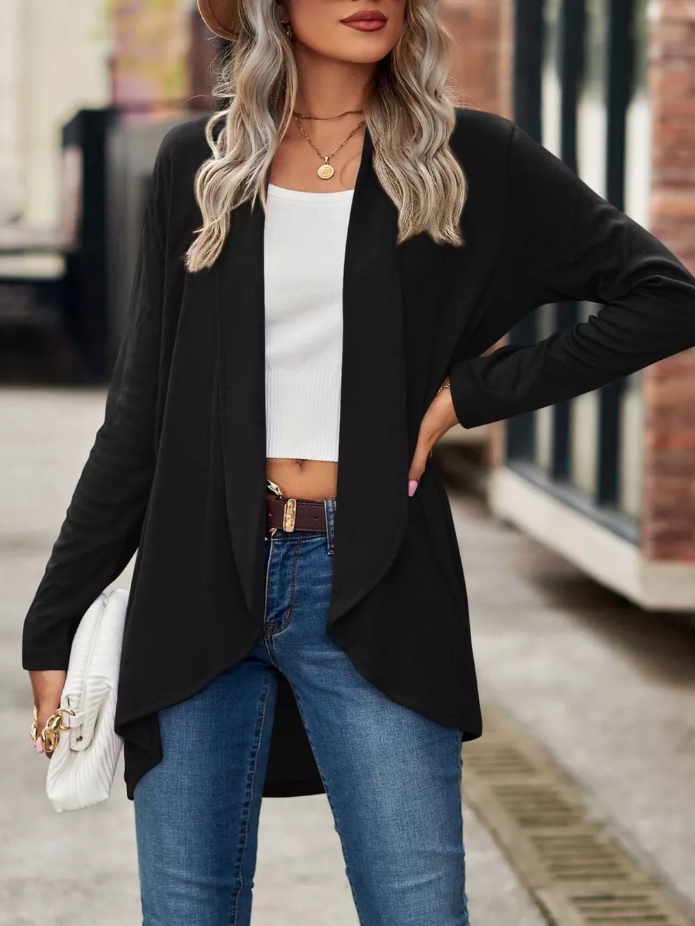 Open-Front Dropped Shoulder Cardigan, image 27