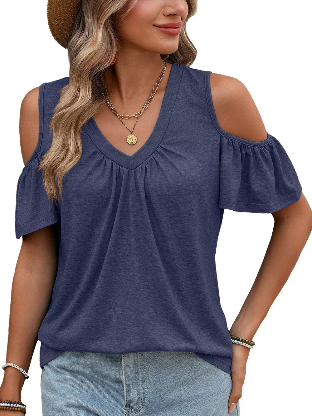 Cold Shoulder V-Neck T-Shirt, image 25