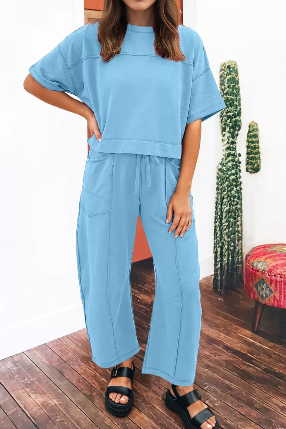 Drop Shoulder Boxy Tee and Barrel Pants Set, image 2