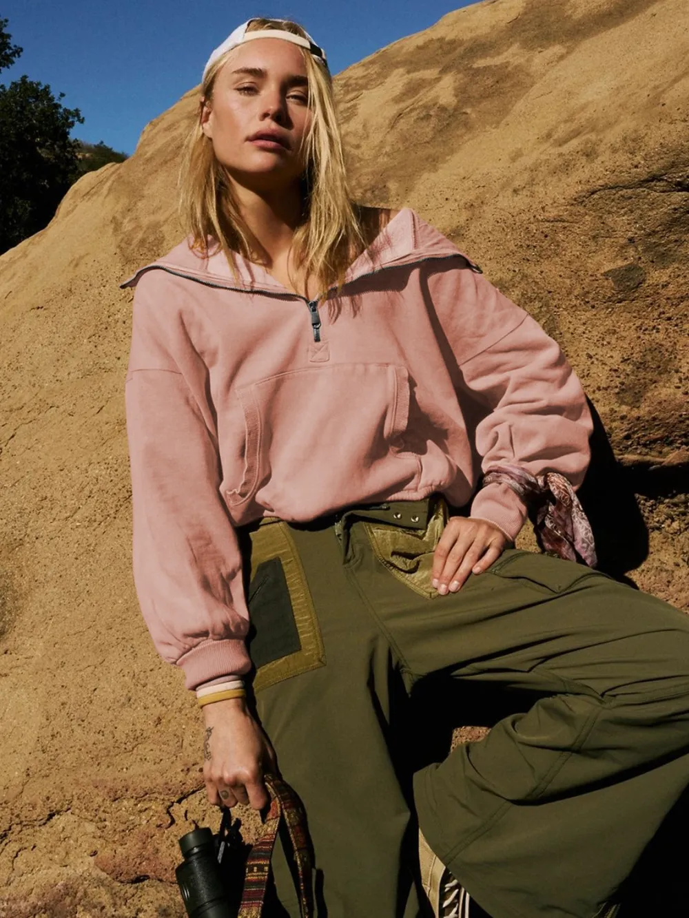 Half Zip Pocketed Dropped Shoulder Hoodie, image 5