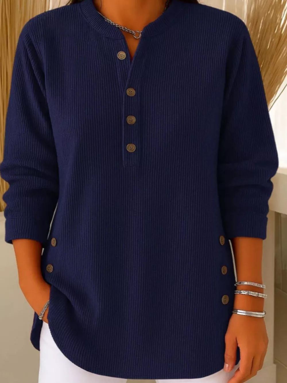 Full Size Button Detail Corduroy Top Plus Size, image 5