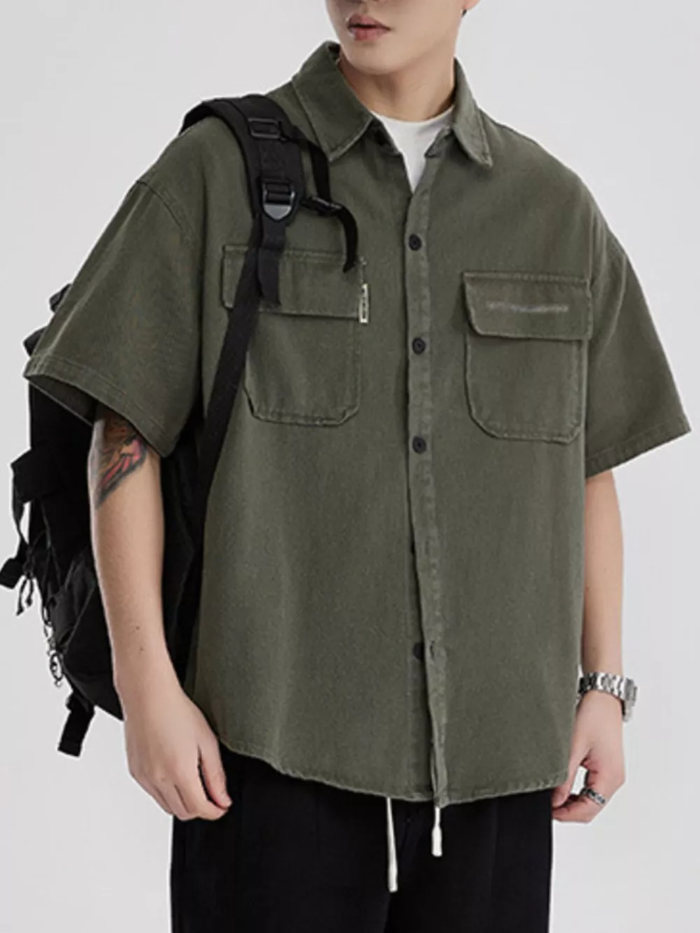 Men's Full Size Button Down Oversized Short Sleeve Shirt Plus Size