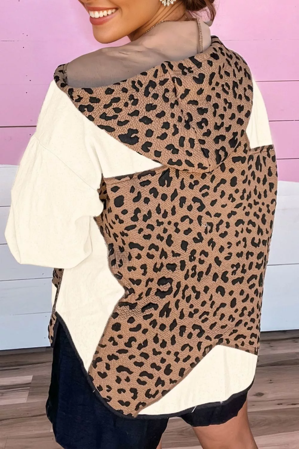 Drawstring Leopard Long Sleeve Hooded Jacket, image 8