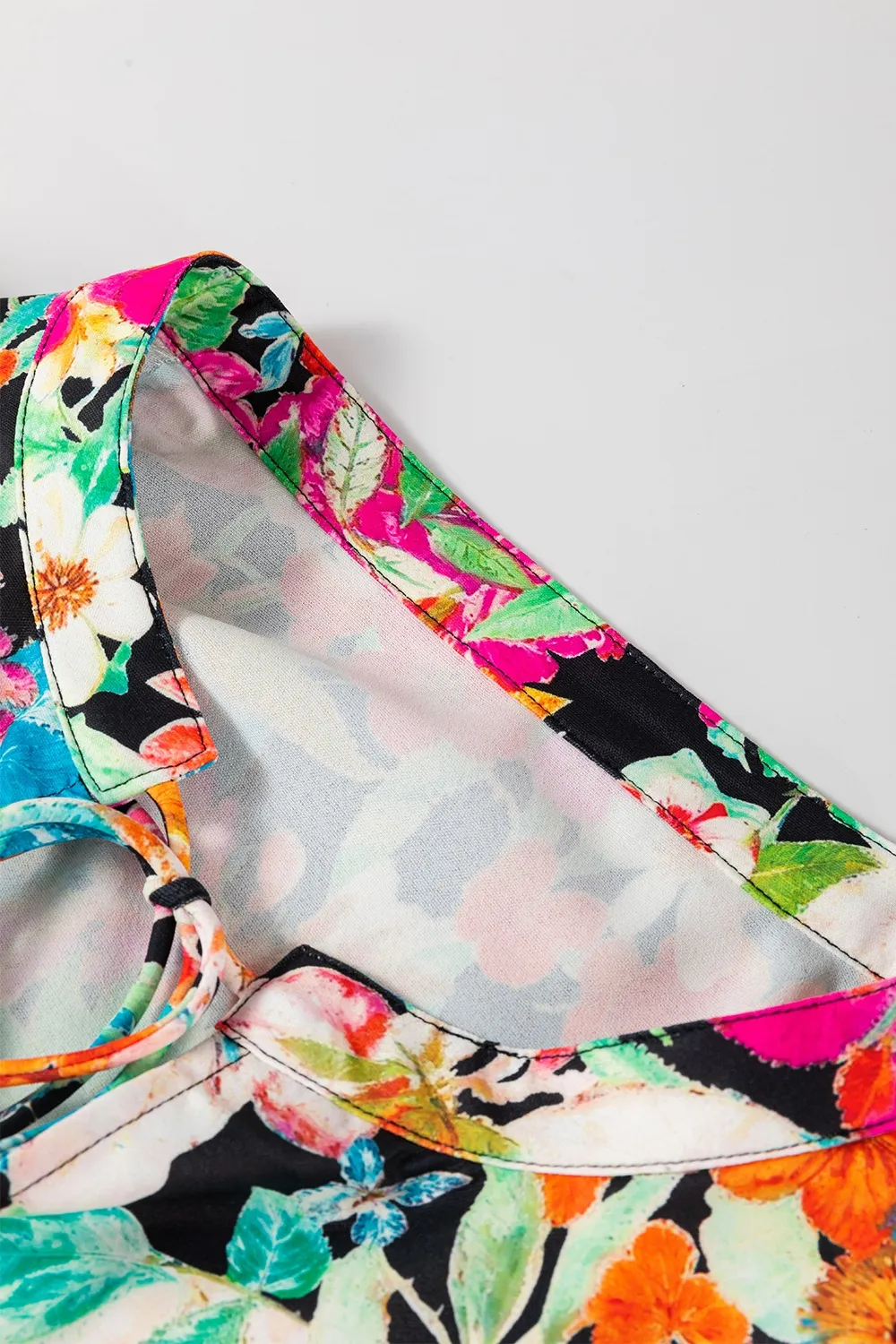 Floral Tie Neck Balloon Sleeve Blouse, image 6