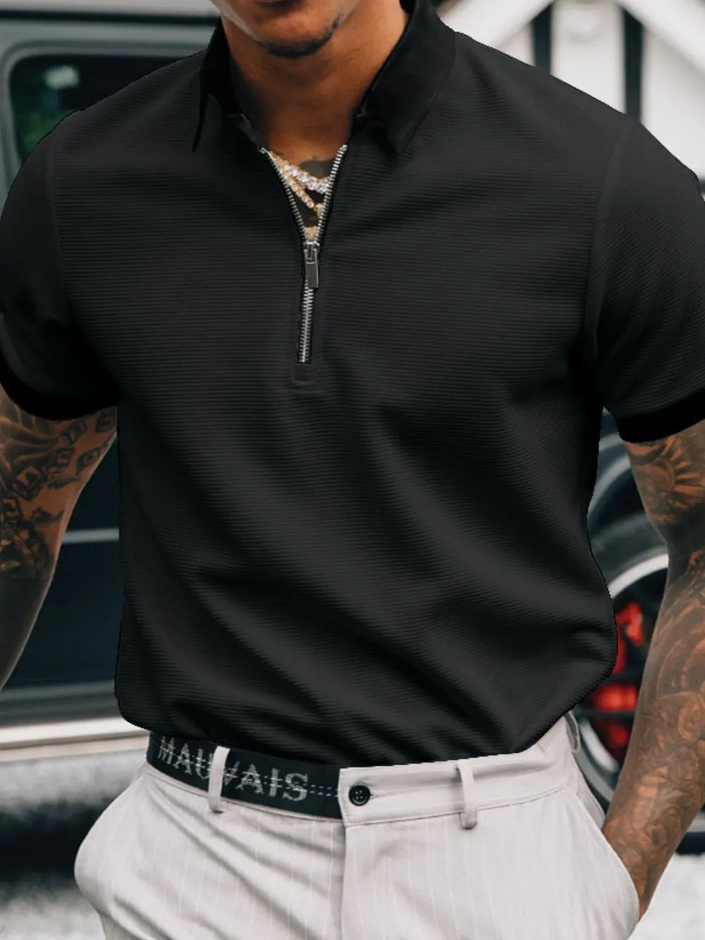 Men's Full Size Collared Neck Short Sleeve Polo Plus Size