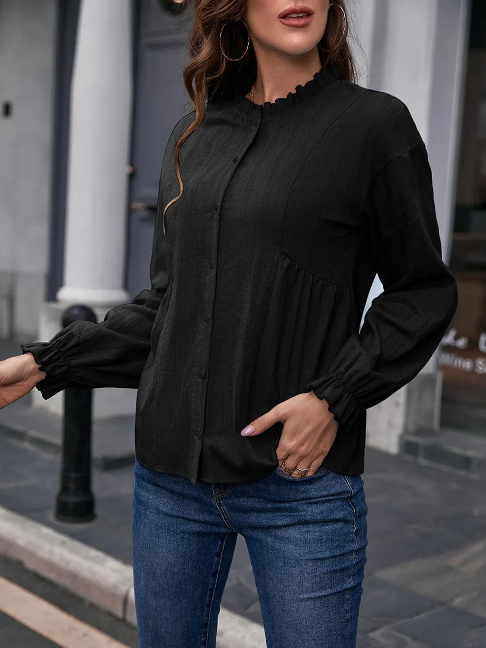 Frill Button Up Flounce Sleeve Blouse, image 10