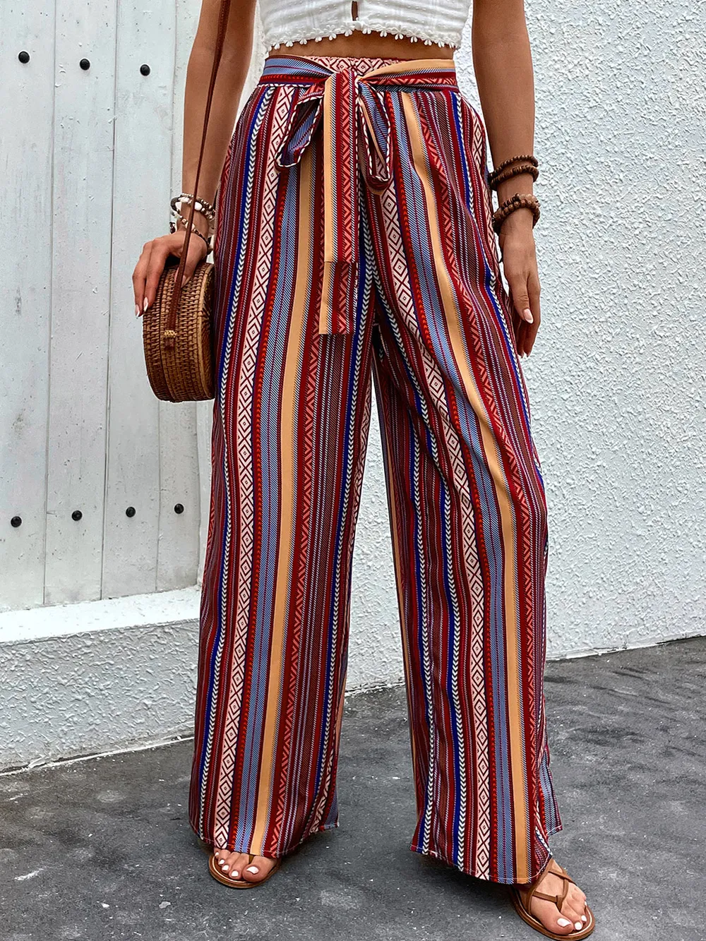 Tied Geometric Wide Leg Pants, image 6