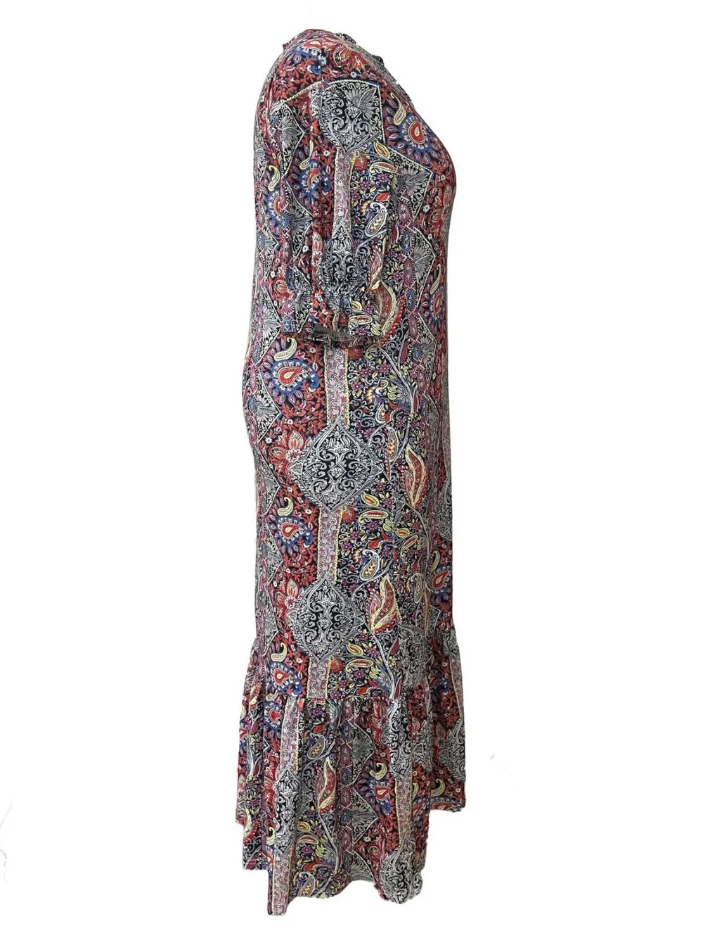 Full Size Bohemian Paisley Print Ruffle Hem Midi Dress Plus Size, image 4