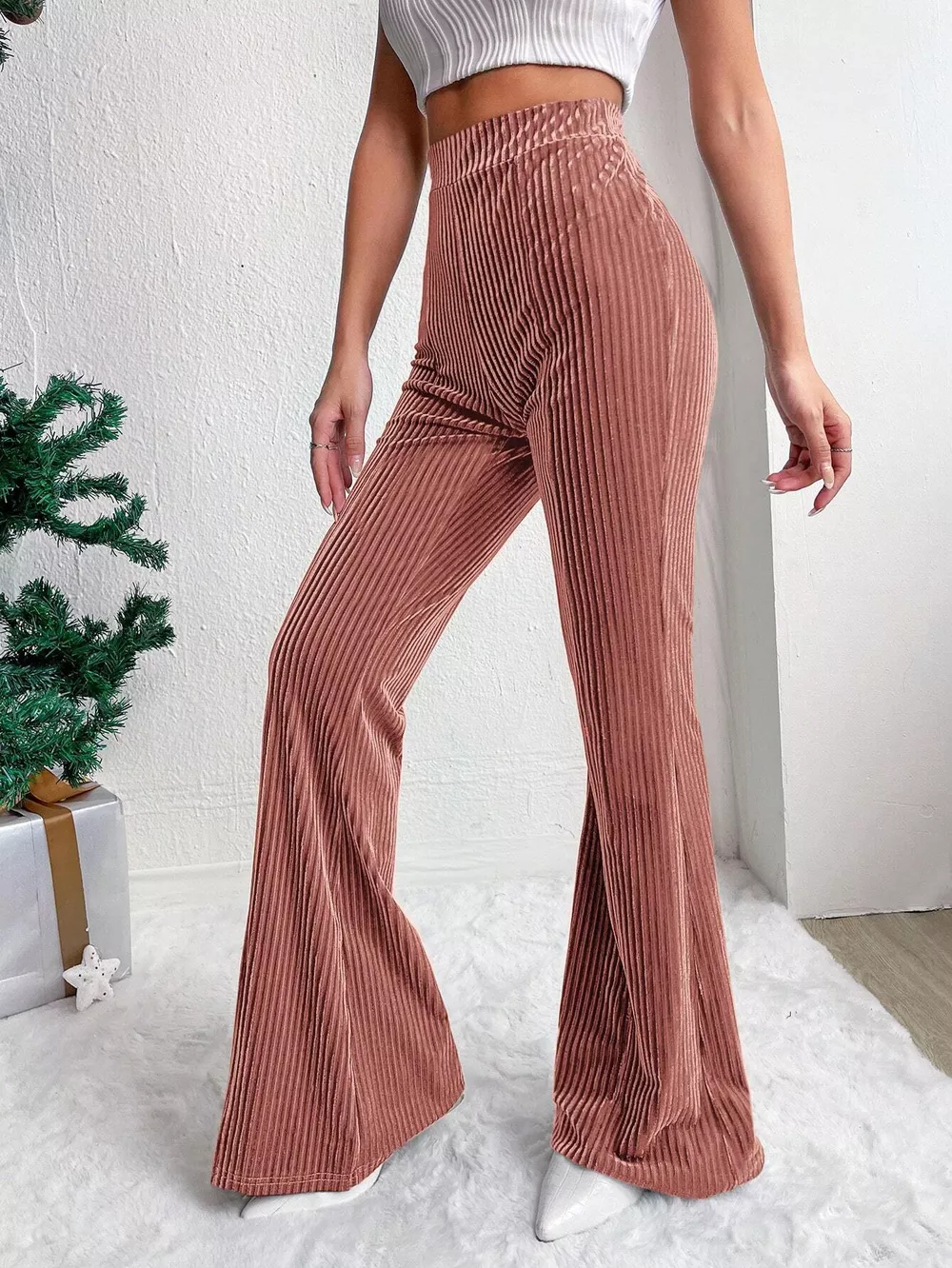 Corduroy High Waist Flare Pants, image 18