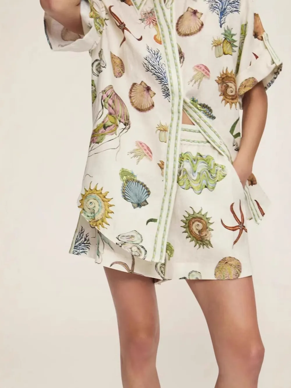 Printed Button Up Shirt and Shorts Set, image 8