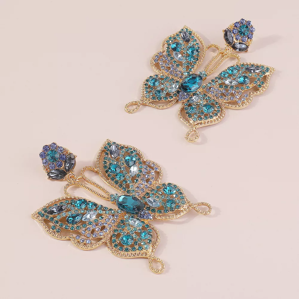 Butterfly Rhinestone Dangle Earrings, image 4