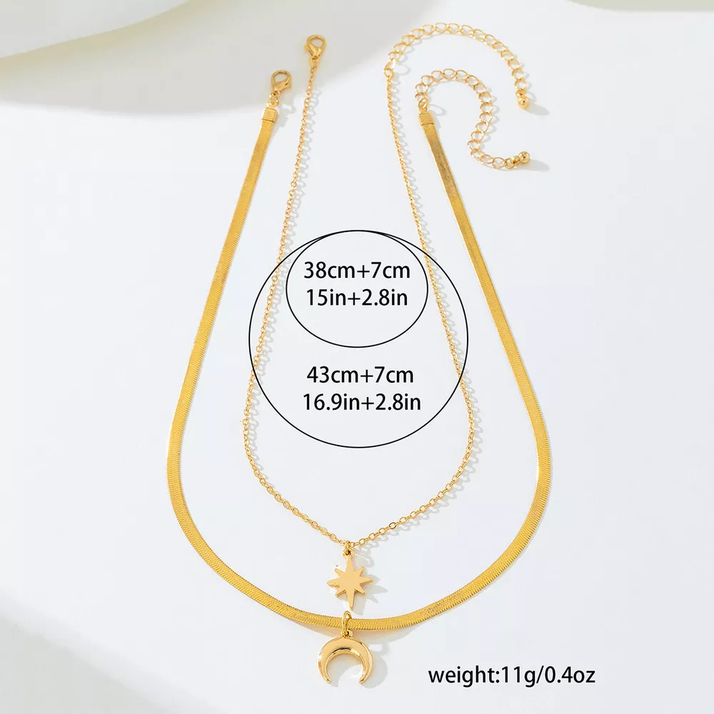 2 Piece 18K Gold-Plated Moon & Star Necklace, image 4