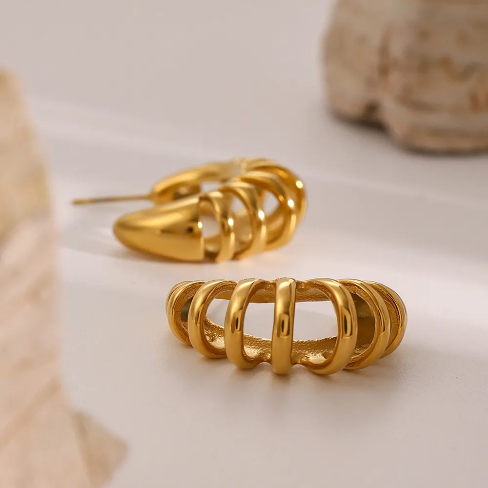 Stainless Steel Cutout C-Hoop Earrings, image 4