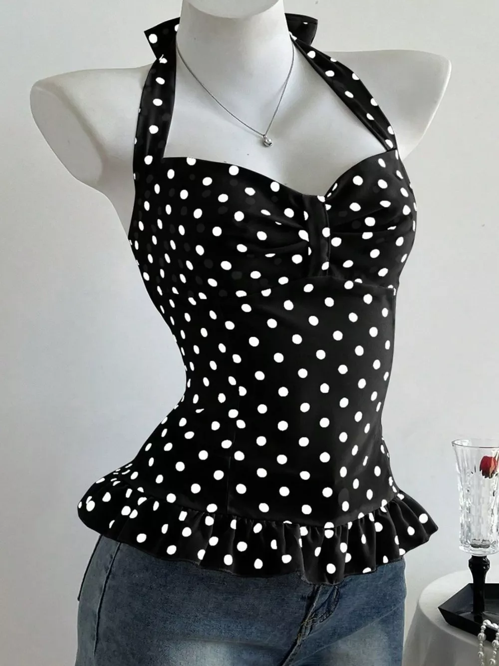 Polka Dot Halter Neck Cami