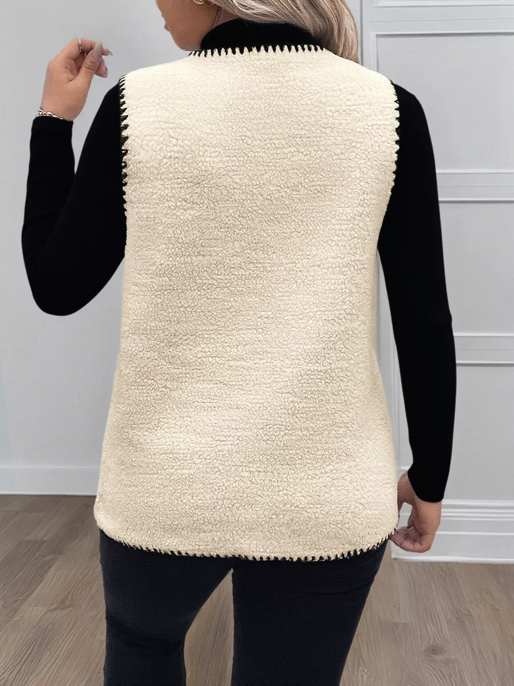 Plus Size Contrast Trim Button Up Vest Coat, image 6