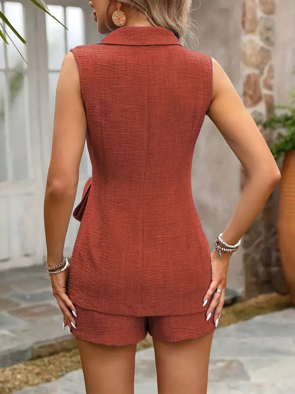 Sleeveless Blazer & Shorts Set with Tie Waist, image 21