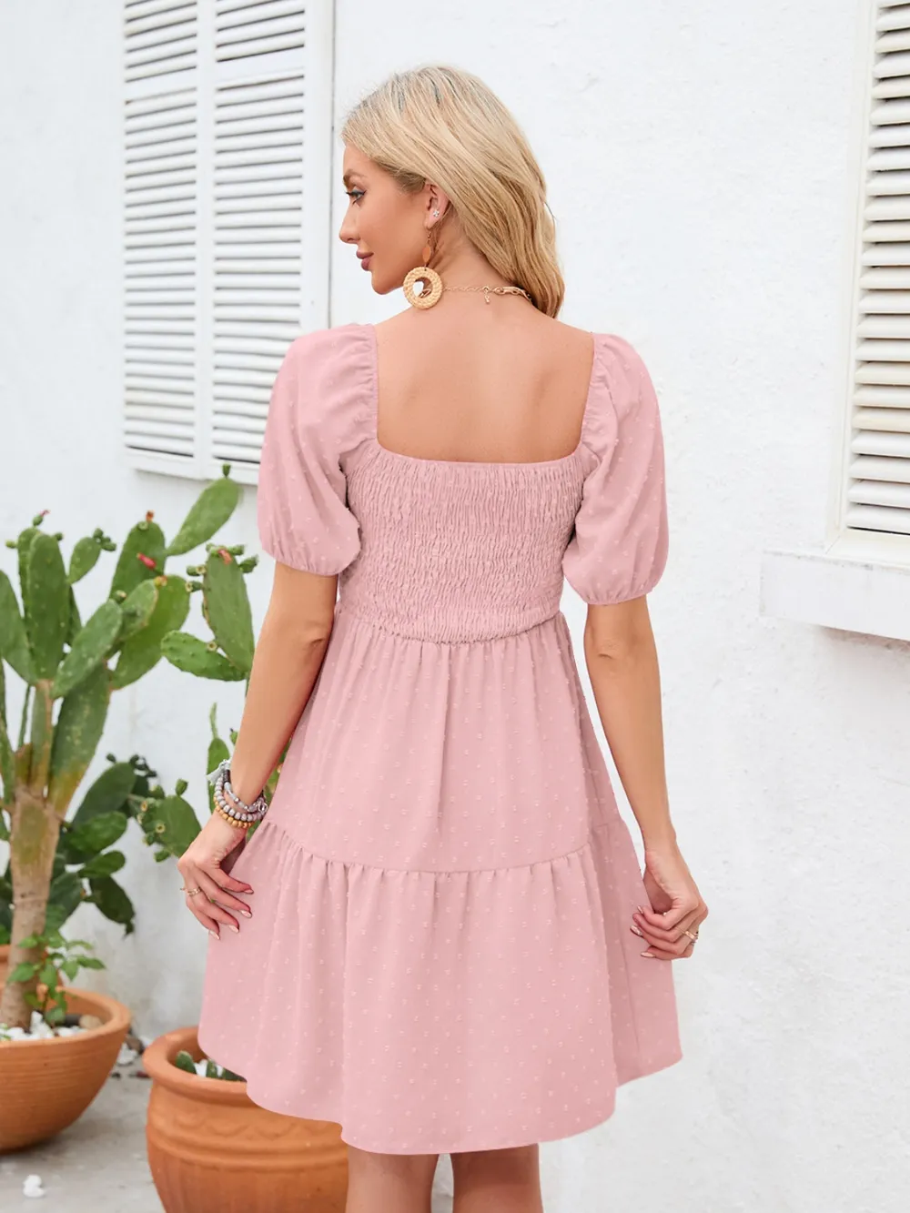 Swiss Dot Smocked Square Neck Dress, image 11