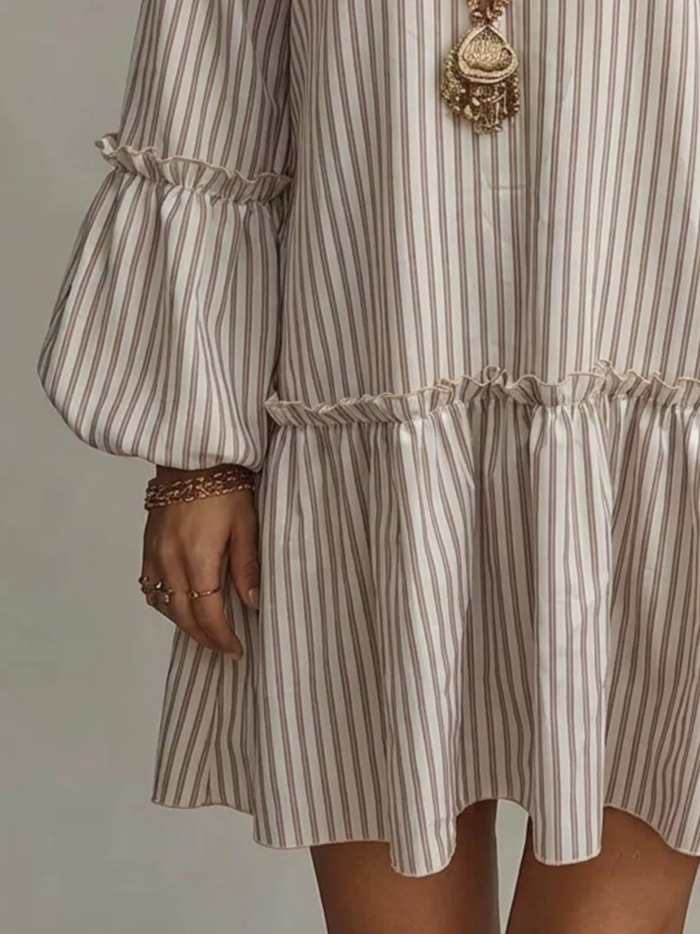 Full Size Striped Balloon Sleeve Mini Dress Plus Size, image 9