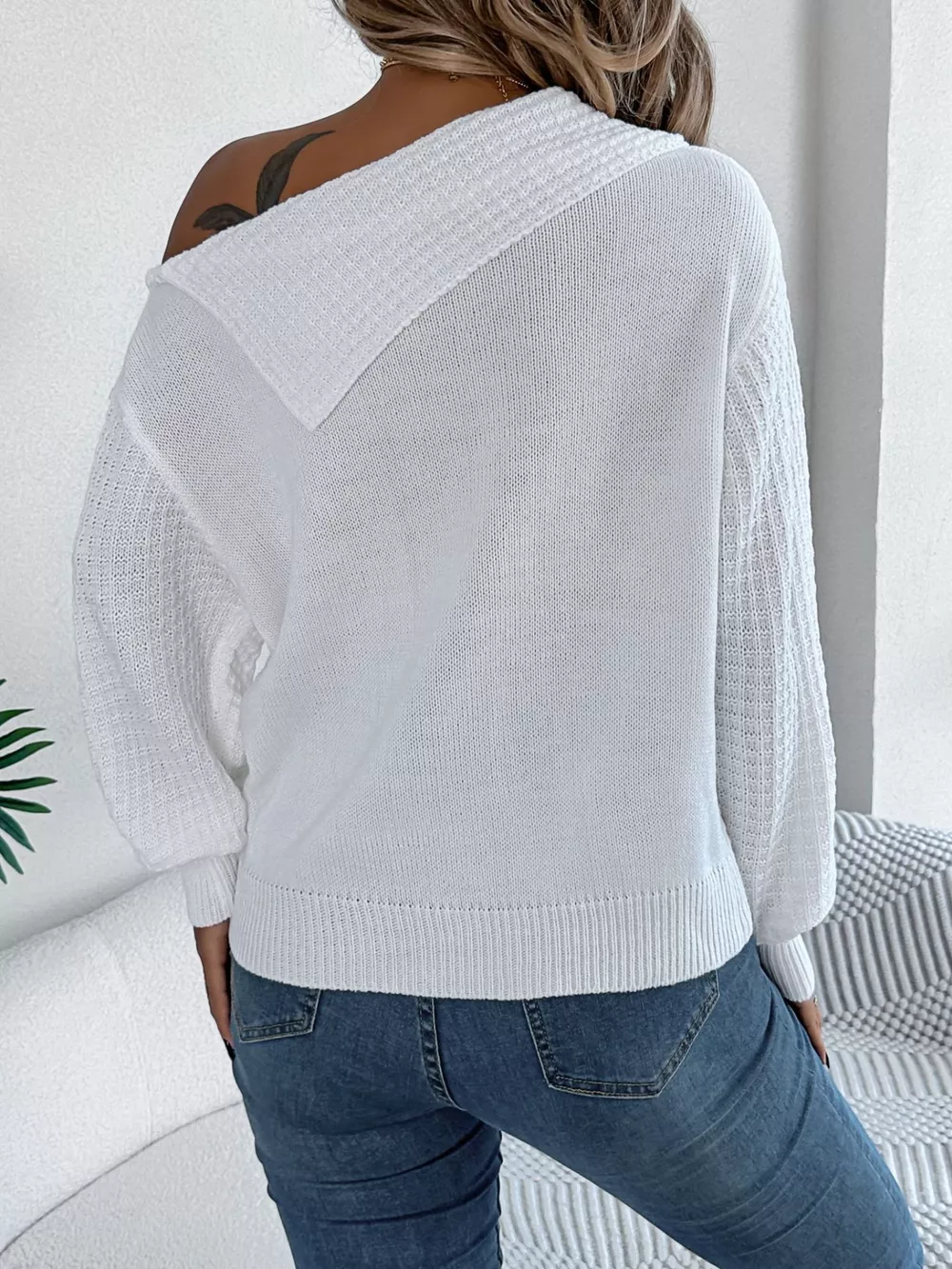 Off-Shoulder Cable Knit Sweater, image 4