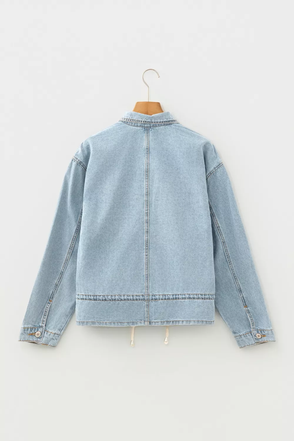 Draw-cord Hem Light Wash Denim Jacket, image 4