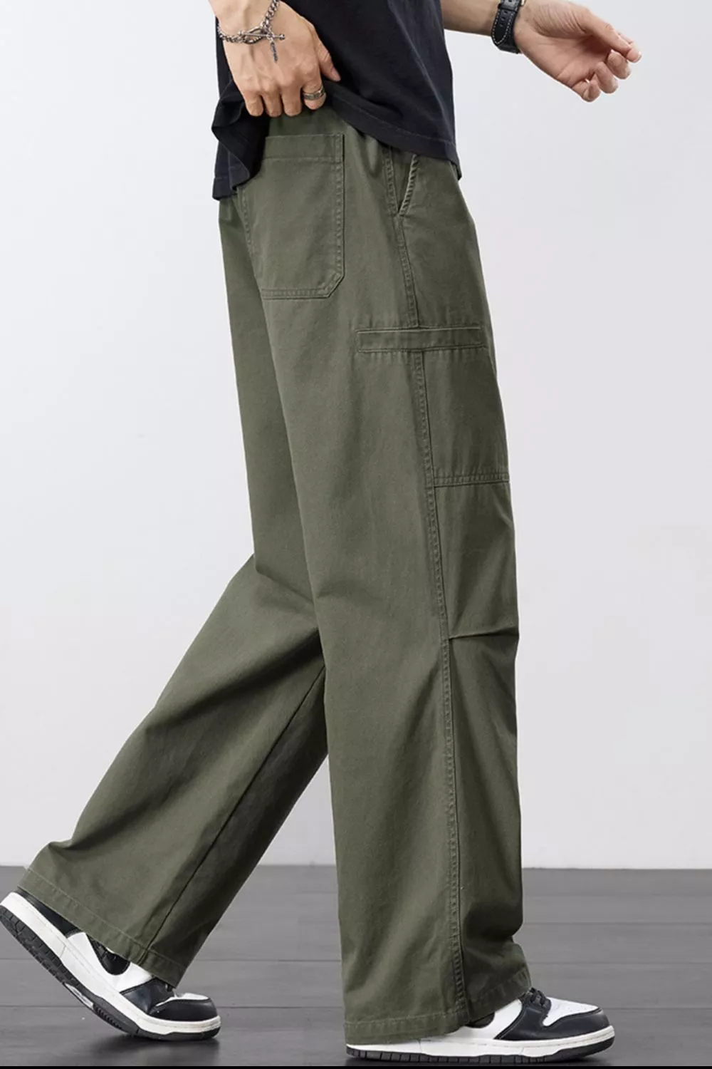 Men's Plus Size Loose Fit Cargo Pants with Drawstring, image 4