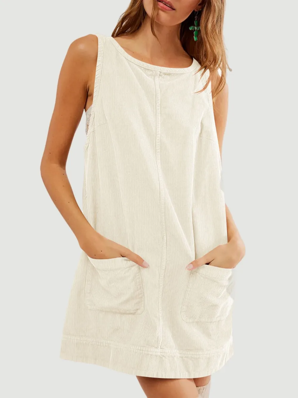 Round Neck Wide Strap Mini Dress with Pockets, image 22