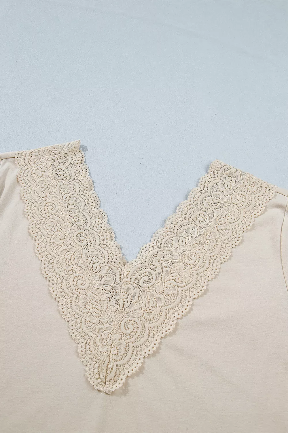 Lace Trim V Neck Long Sleeve Patchwork Pullover Top, image 7