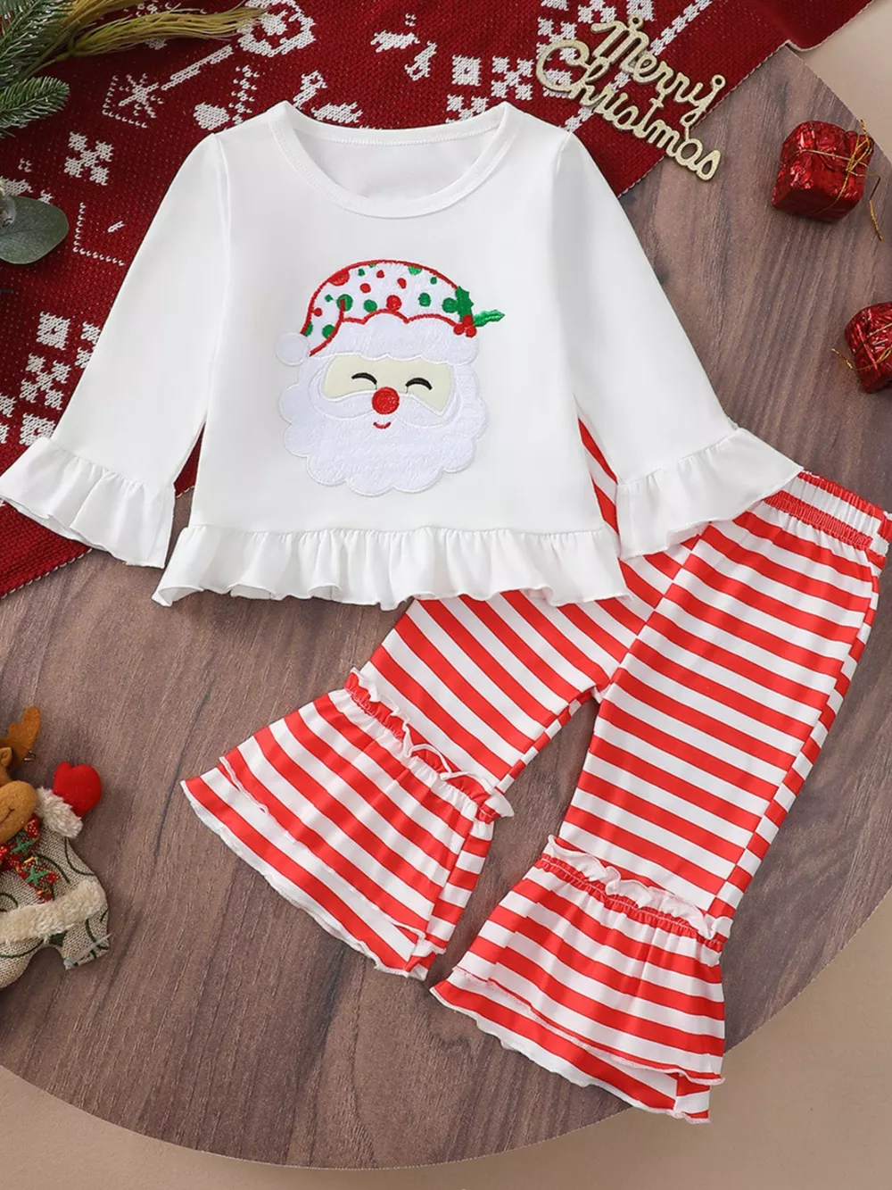 Children's Christmas Ruffle Trim Top and Pants Set, image 2
