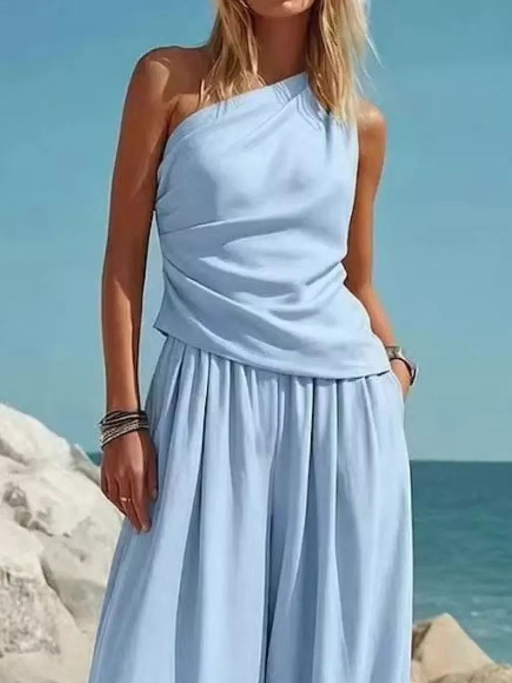 Full Size One-Shoulder Top and Wide Leg Pants Set Plus Size, image 4