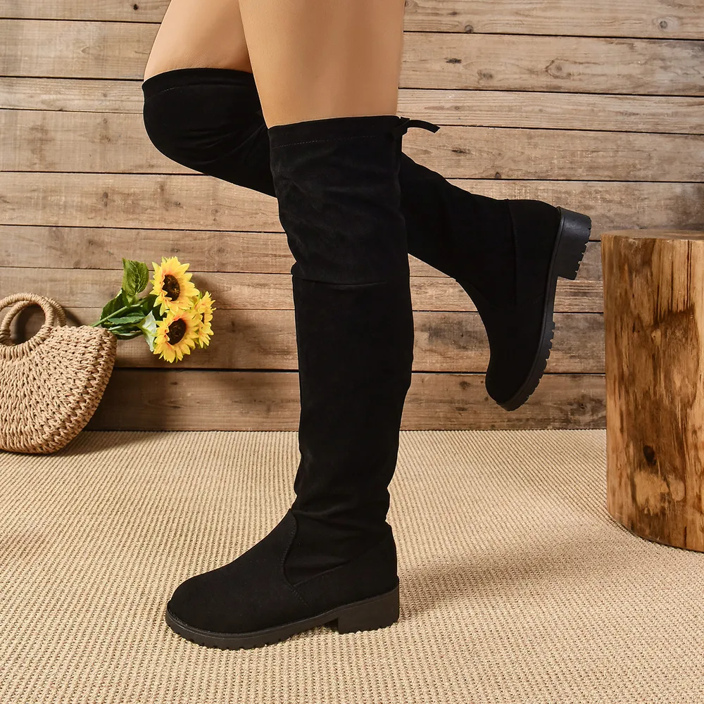 Round Toe Suede Low Heel Boots, image 2