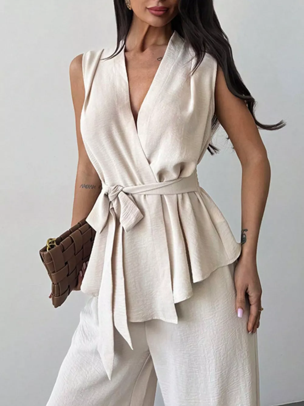 Sleeveless Top and Wide-Leg Pants Set, image 4