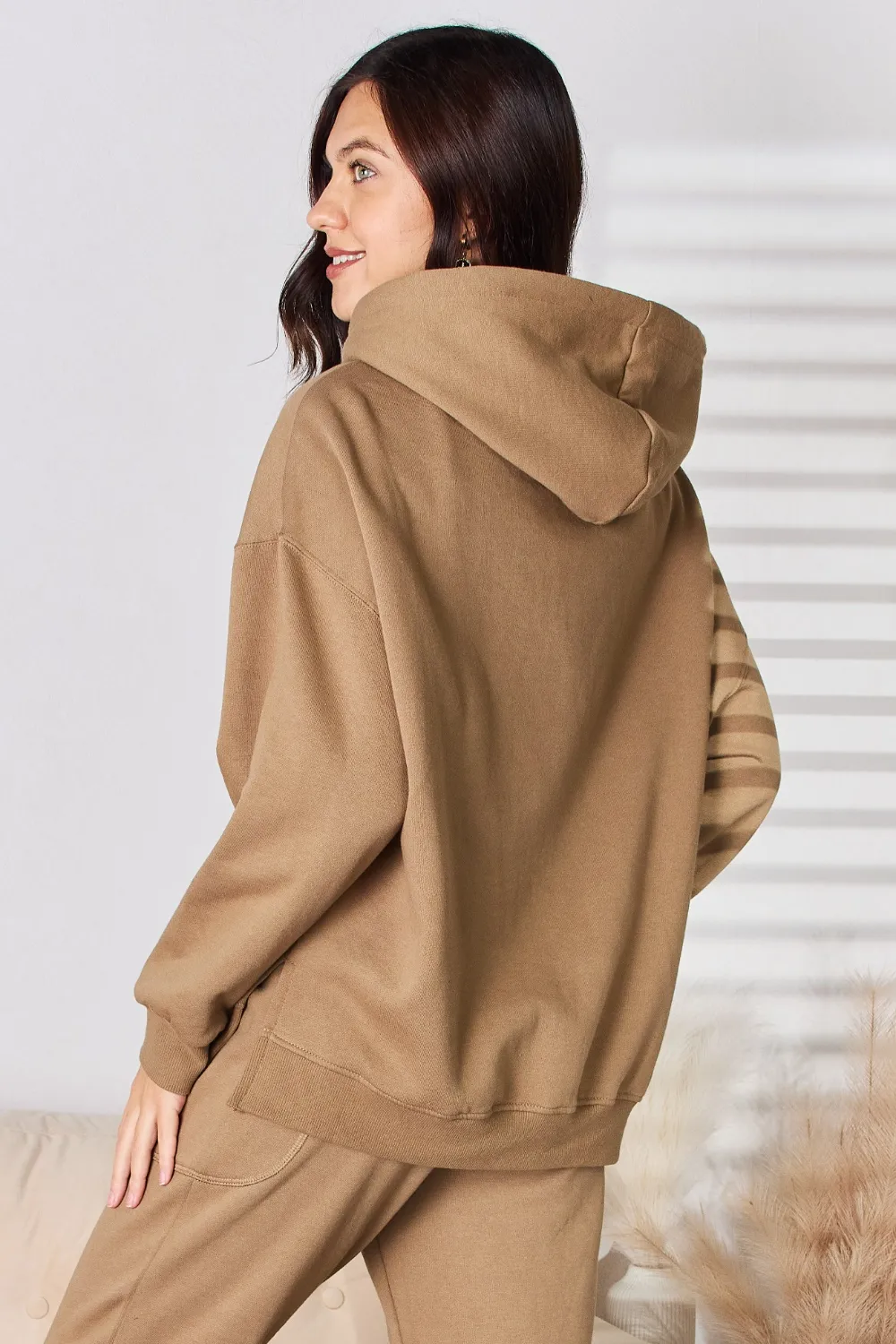 Drawstring Drop Shoulder Long Sleeve Hoodie, image 2
