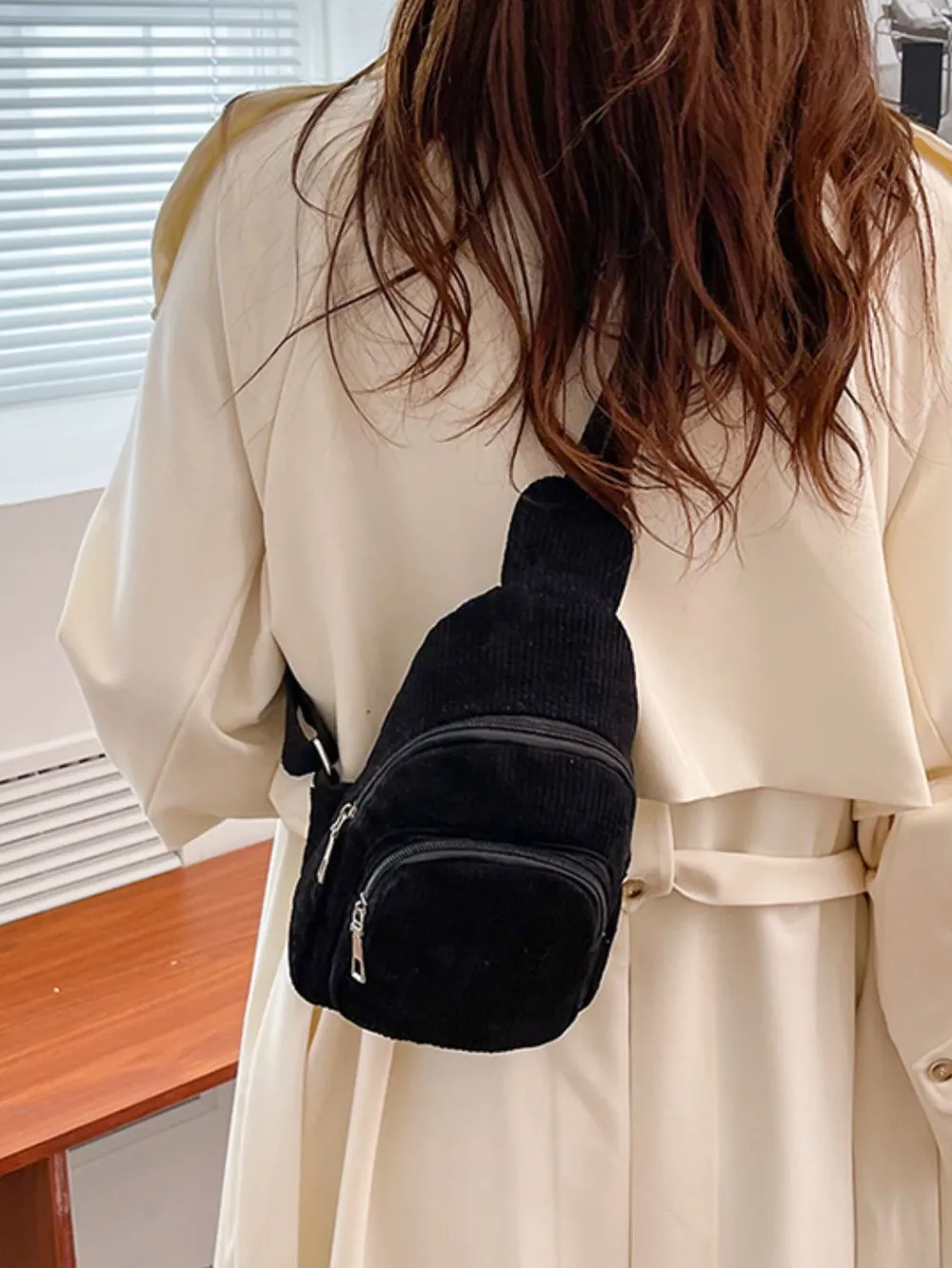 Corduroy Solid Color Crossbody Bag, image 6