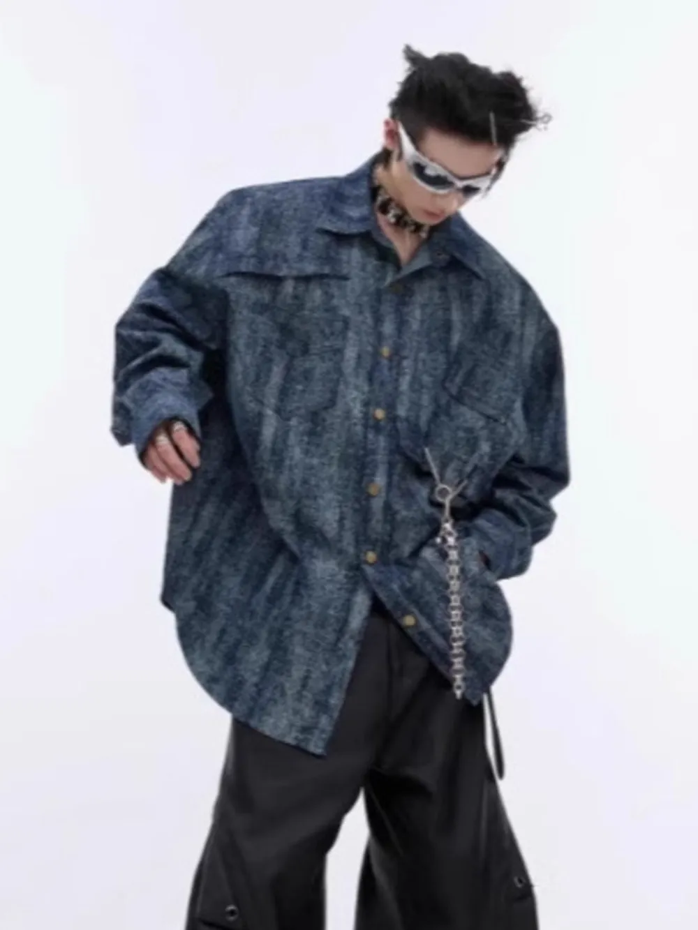 Men's Full Size Oversized Button Up Denim Shirt Plus Size, image 8