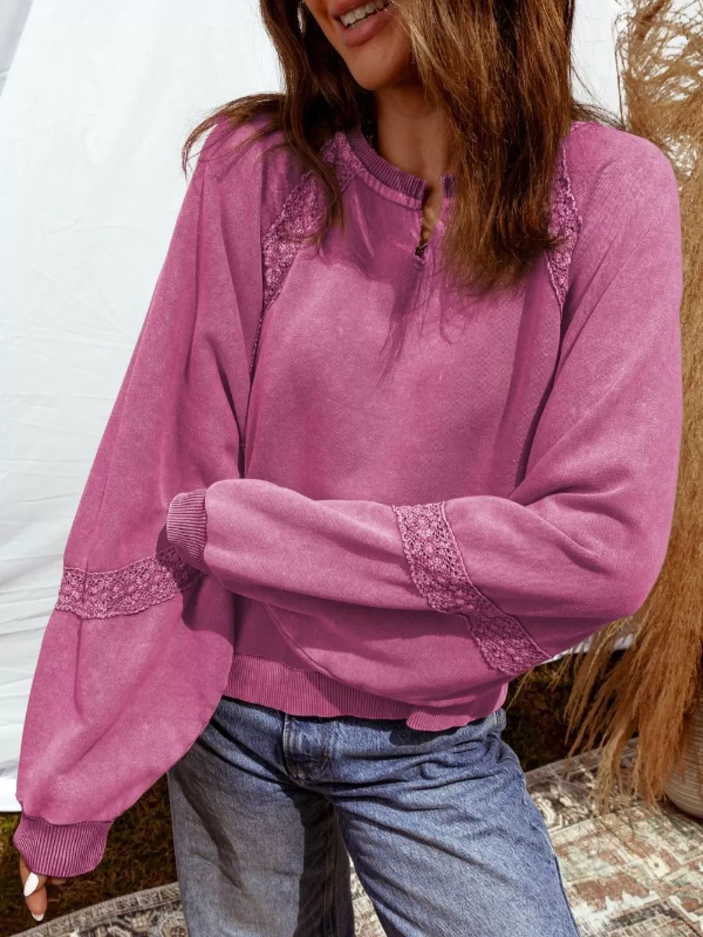 Lace Trim Long Sleeve Sweatshirt, image 4