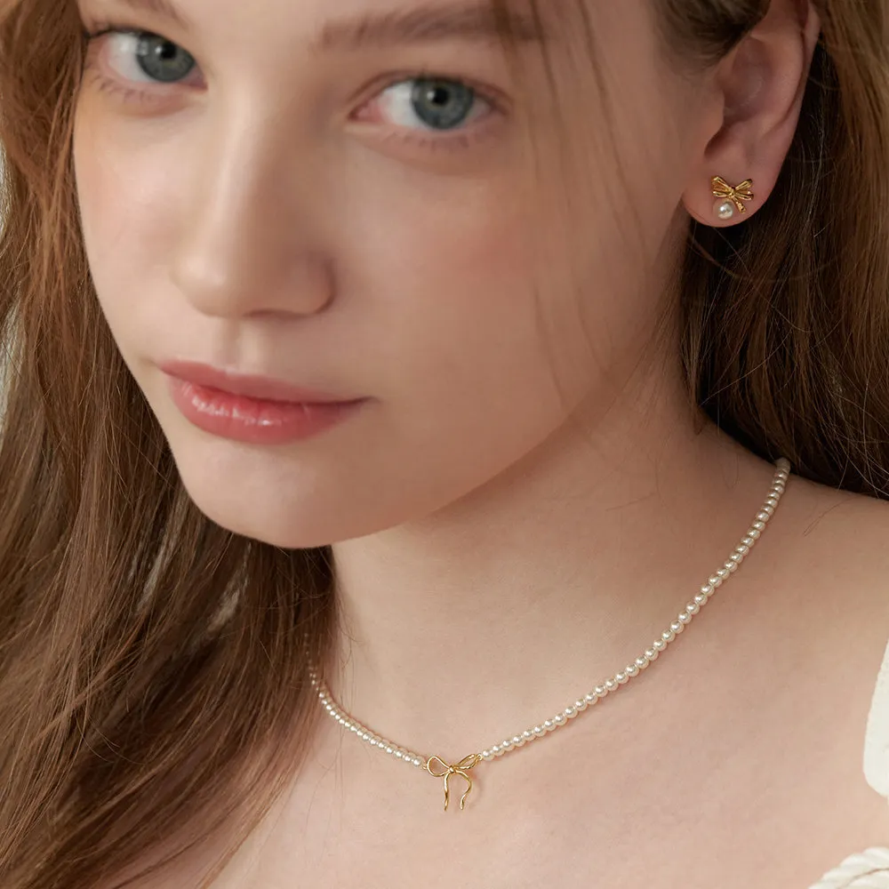 Copper Pearls Bow Necklace, image 2