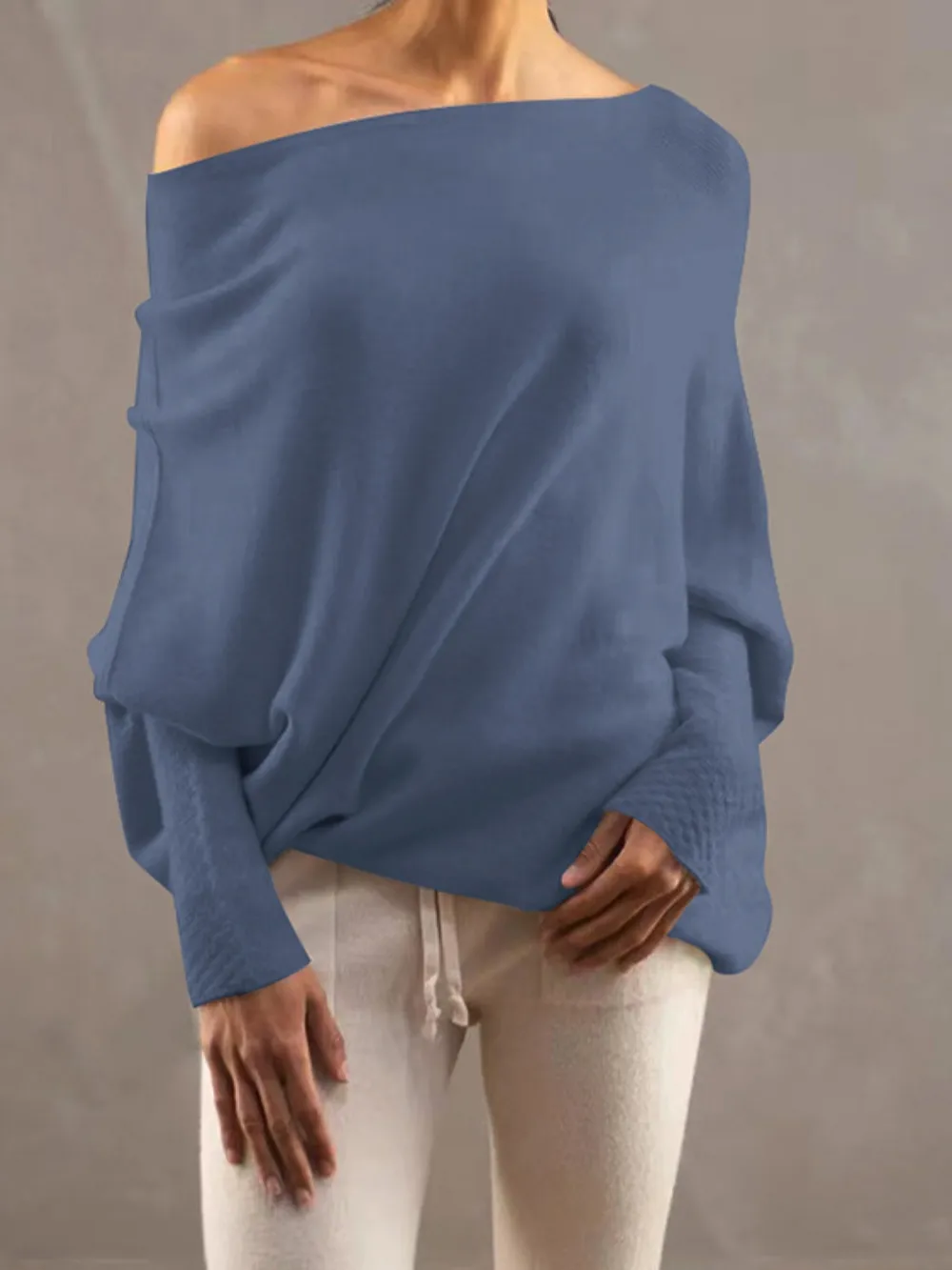 Full Size Boat Neck Batwing Sleeve Knit Top, image 19