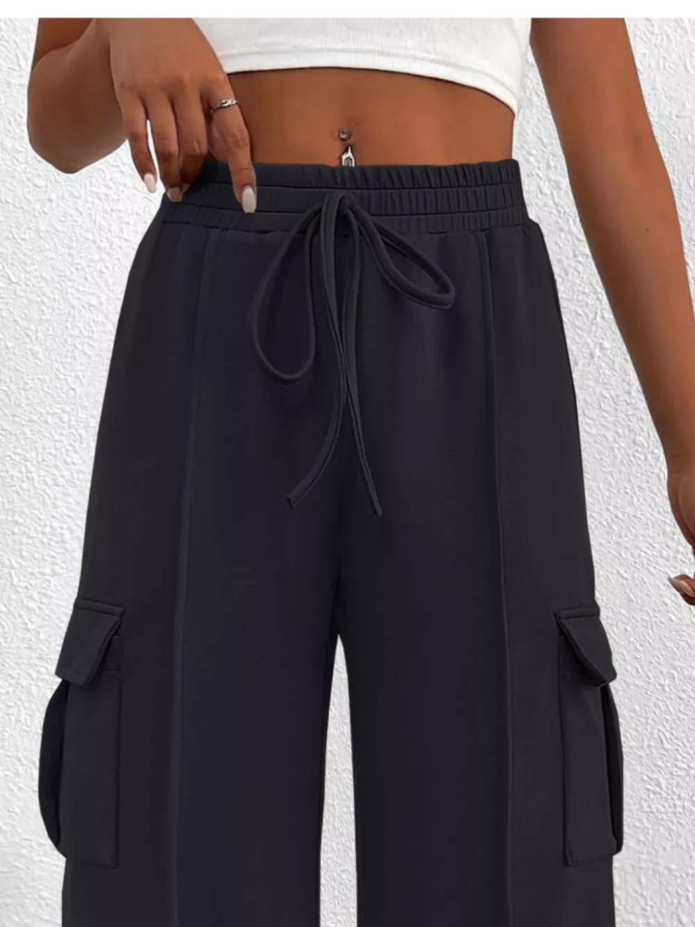 Casual High Waist Cargo Pants with Drawstring, image 21