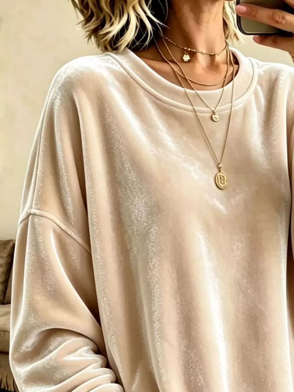 Full Size Loose Fit Velvet Dropped Shoulder Sweatshirt Plus Size, image 4