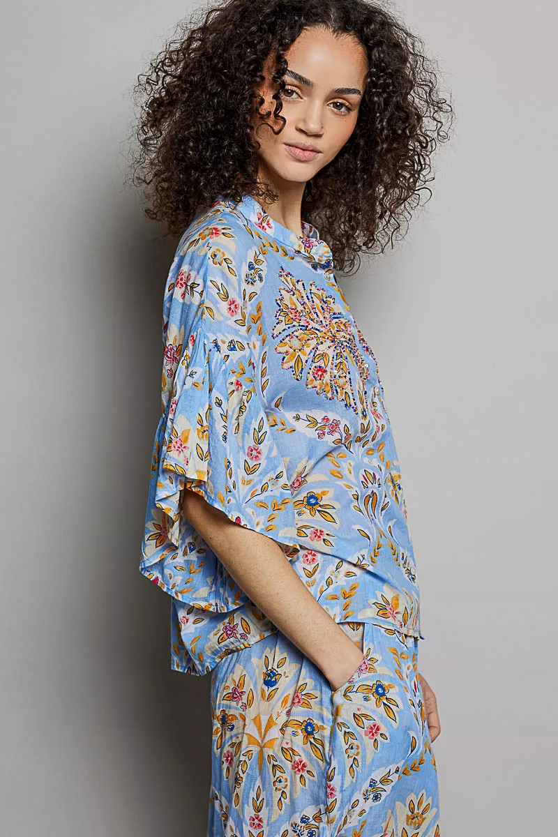 Floral Printed Woven Ruffle Sleeve Shirt, image 3